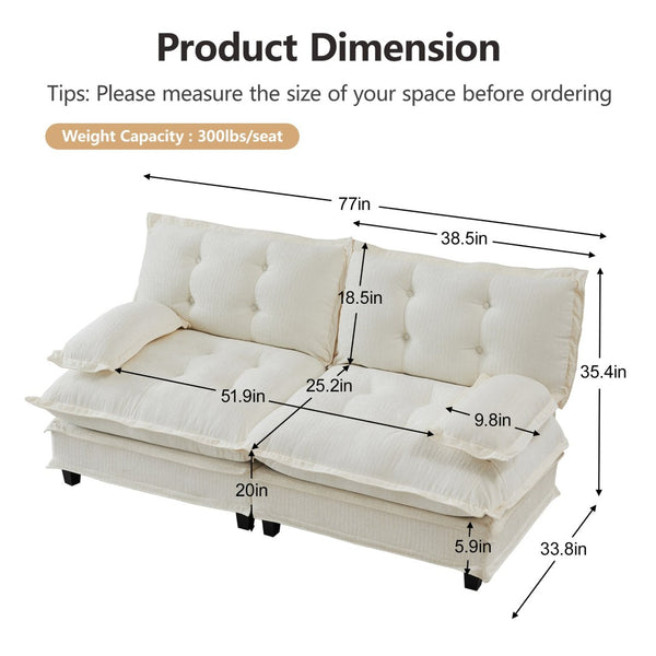 English Elm 77 Inch Chenille Cloud Loveseat Modular Deep Seat Sofa for Living Room or Apartment Beige W714S01674