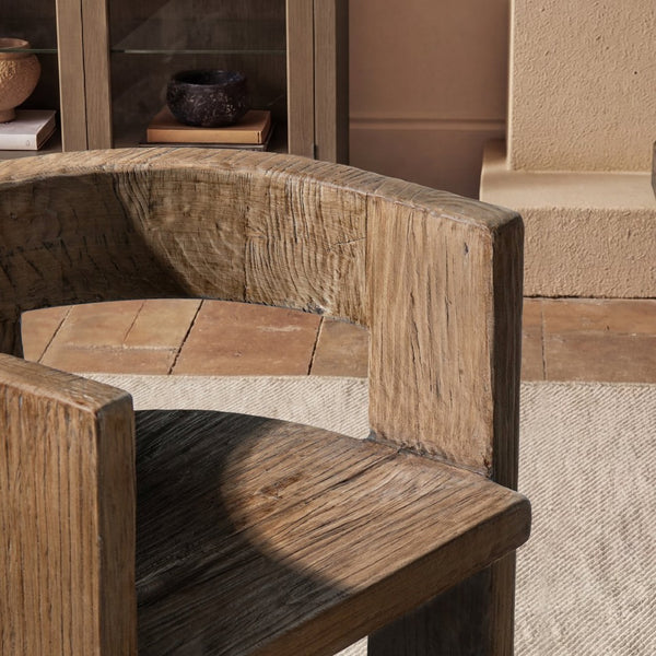 English Elm Soren Reclaimed Elm Sculptural Dining Chair with Wraparound Back Wabi-sabi Craft Brown B2719P474457