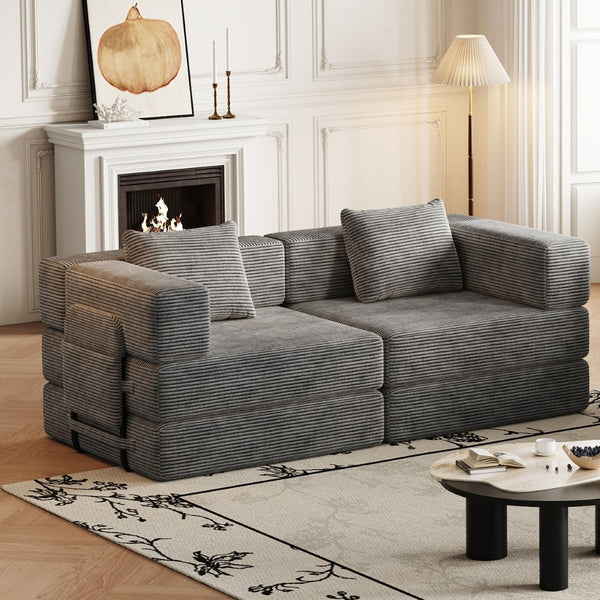 English Elm 72.4 Inch Corduroy Convertible Floor Sofa Bed with Storage Pockets for Any Room W3505P355571