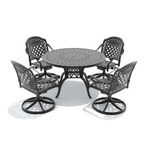English Elm 5-piece Cast Aluminum Outdoor Dining Set with Ornate Swivel Chairs and Round Patio Table W1710S00309