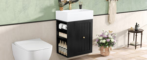 English Elm 20-Inch Compact Bathroom Vanity with Ceramic Sink, Wall-Mounted MDF Cabinet, Modern Space-Saver Design Black N725P314023B