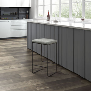 JLA Home Martha Stewart - Counter Stool Heathered Grey Faux-Linen Seat with Matte Black Metal Base — Slim Modern Counter Height Comfort MT104-0085