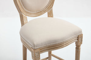 English Elm French Country 26'' Bar Chairs Set Of 2, Upholstered Comfort With Round Back, Vintage Elegance, Beige W3426P324574