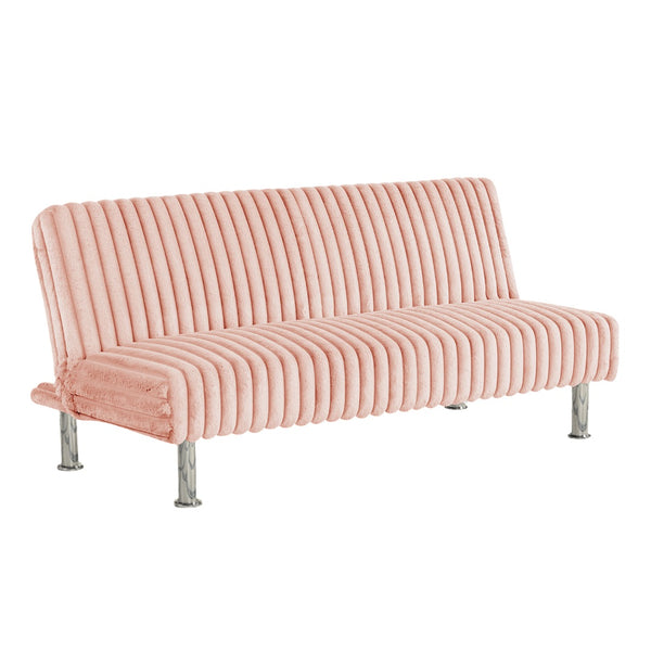 English Elm Pink Futon Sofa Bed with Chrome Support Legs, Contemporary Convertible Design, Foam Cushioned Comfort Pink 67 L x 41 W x 9 H B2741P364371