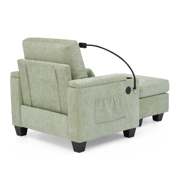 English Elm Single Chenille Manual Recliner with Usb Port Hidden Storage Ottoman and Cup Holders Cyan W487P423654