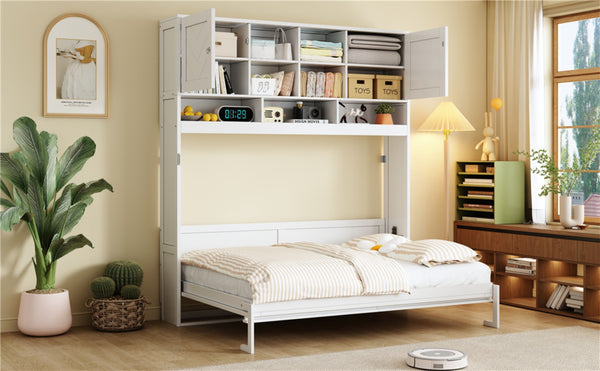 English Elm Queen Size Murphy Bed With Stylish Chevron Stripes, Ample Storage, And Space-Saving Design N820S00061K-GIGA