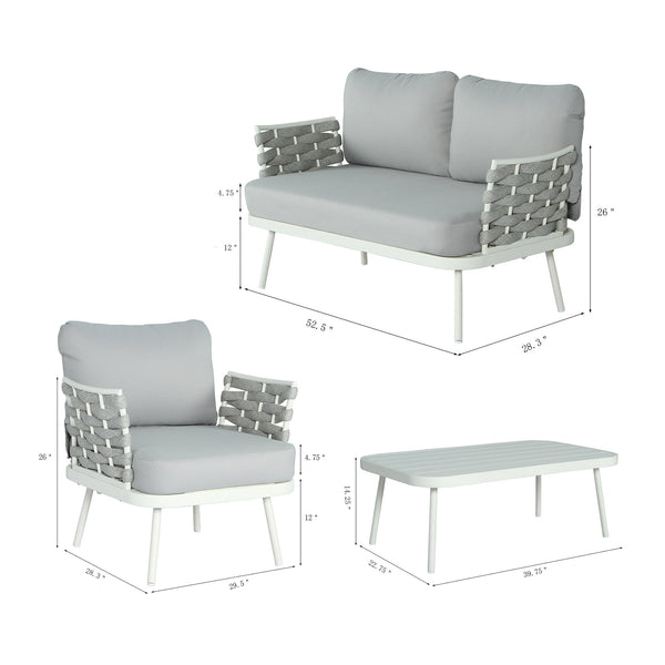English Elm Christopher Knight Home® - Mariano Outdoor 4-Piece Conversation Set with Hand-Woven Rope, Water-Repellent Cushions, Durable Frame Off-White+Grey N773OC00027A