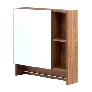 English Elm Bathroom Walnut Mirror Cabinet Wall Mounted with 4 Compartments, Towel Rack, HD Mirror, Moisture-Resistant W3226P325706