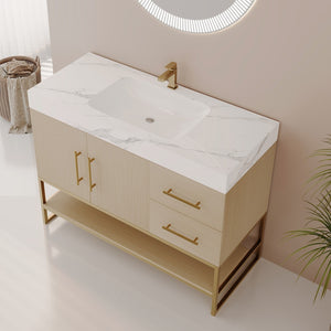 English Elm 36" Freestanding Bathroom Vanity Sintered Stone Top Gold Hardware Wood Cabinet W3136S00055