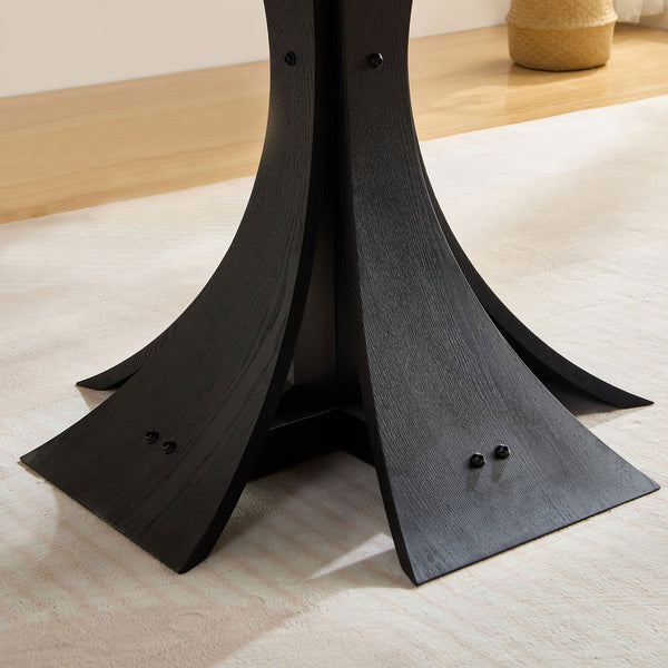 English Elm 47.24'' Round Modern MDF Dining Table for 4-8 Guests — Durable Eco-Friendly Top, Easy Assemble Black W876S00286