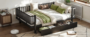 English Elm Full Size Metal Platform Storage Bed Low Profile Steel Frame with Built-in Drawers Black W5305P471350
