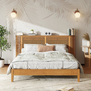 English Elm Christopher Knight Home® - Queen Solid Wood Bed with Slat Headboard, Dual 3-Layer Side Storage & Display Shelves, Sturdy Framing N758Q532728N