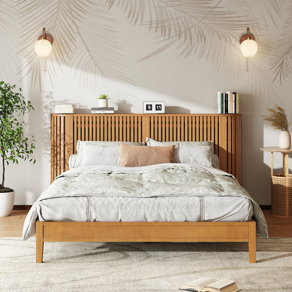 English Elm Christopher Knight Home® - Queen Solid Wood Bed with Slat Headboard, Dual 3-Layer Side Storage & Display Shelves, Sturdy Framing N758Q532728N