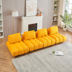 English Elm 120 Plush Teddy Sofa 120" Long Spacious 4-Seater with Solid Wood Frame, Spring Cushion Comfort Yellow W1658S00068