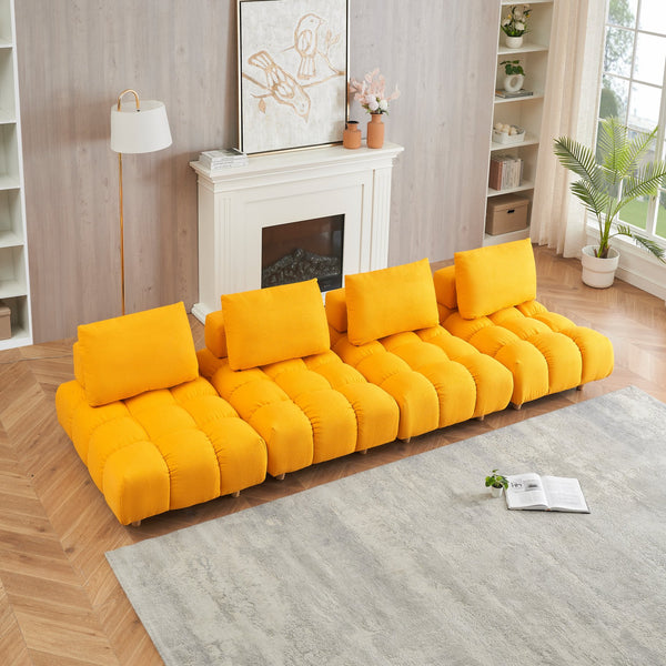 English Elm 120 Plush Teddy Sofa 120" Long Spacious 4-Seater with Solid Wood Frame, Spring Cushion Comfort Yellow W1658S00068