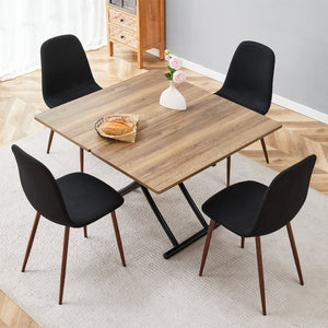 English Elm Table and Chair Set Adjustable Height Mdf Wood Grain Top with Four Linen Dining Chairs Black,Dark Walnut,Natural Wood W1151S03770