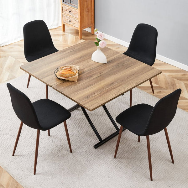 English Elm Table and Chair Set Adjustable Height Mdf Wood Grain Top with Four Linen Dining Chairs Black,Dark Walnut,Natural Wood W1151S03770