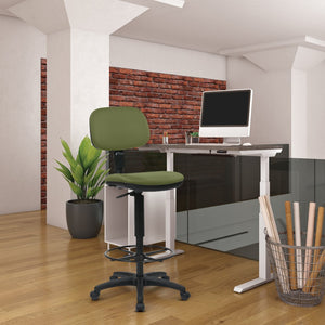 OSP Home Furnishings Sculptured Ergonomic Drafting Chair with Vinyl Upholstery for Studio and Lab Workspaces Dillon Sage DC517V-R106