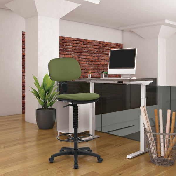 OSP Home Furnishings Sculptured Ergonomic Drafting Chair with Vinyl Upholstery for Studio and Lab Workspaces Dillon Sage DC517V-R106