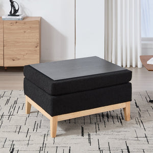English Elm 33.86"W Upholstered Storage Ottoman - Stylish Black Boucle Coffee Table & Footrest With Tray Storage W3118P283464