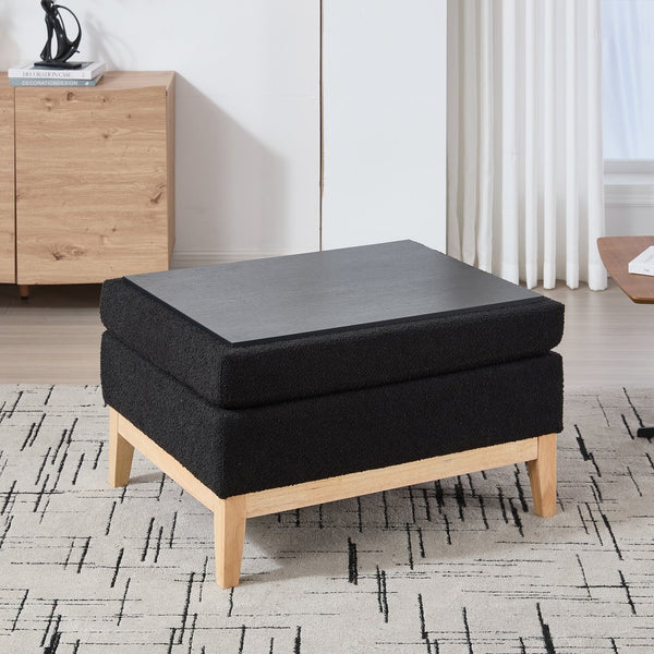 English Elm 33.86"W Upholstered Storage Ottoman - Stylish Black Boucle Coffee Table & Footrest With Tray Storage W3118P283464