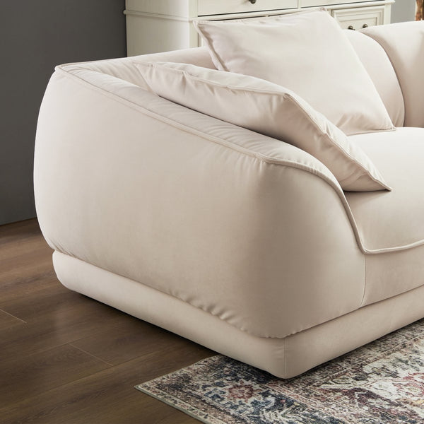 English Elm WKS16B Nordic Beige 3-Seater Sofa with Removable Flannel Covers, Solid Wood Frame, High-Rebound Sponge Comfort W2085S00054