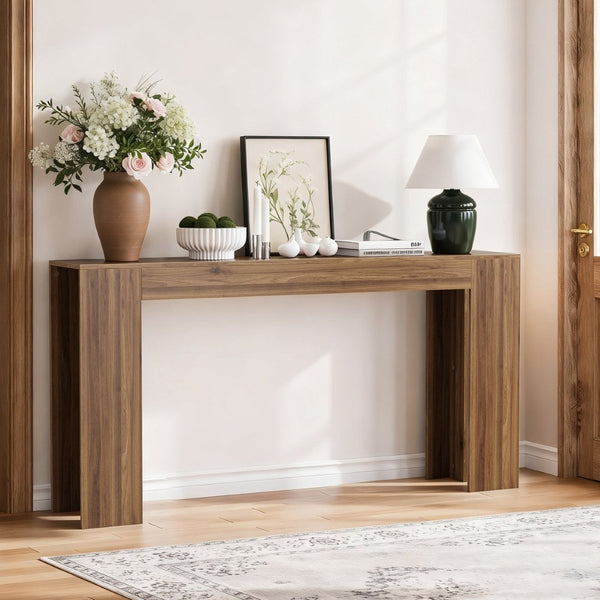 English Elm 62.99-inch Farmhouse Console Table Slim Entryway Sofa Accent with Rustic Wood Finish Walnut W1706P399684
