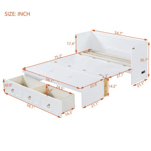 English Elm Full Size Murphy Bed Cabinet with Usb Charging Drawer and Pine Wood Frame White LP000427AAK