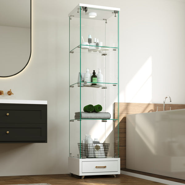 English Elm Modern Glass Display Cabinet With Led Lights, Quick-Assembly 4-Shelf Storage For Collectibles & Decor W241P268239