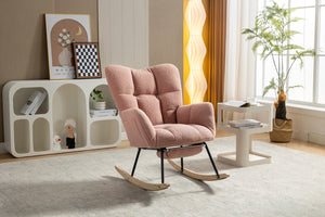 English Elm 067-teddy Fabric High Back Nursery Rocking Chair with Adjustable Footrest and Storage Pocket Pink W527P420900