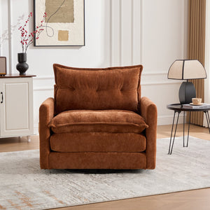 English Elm UNITED Swivel Barrel Chair with Chenille Upholstery, 360° Smooth Rotation, Padded Arm Comfort and Side Pockets for Living Room Relaxation Brown W1568P290084