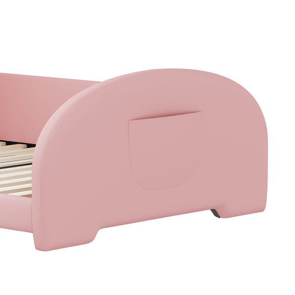 English Elm Twin Rabbit-Shape Upholstered Princess Bed with Headboard & Footboard, Sturdy Slat Platform, Durable MDF Frame Pink 42.91 L x 34.65 W x 6.5 H N733P198764H