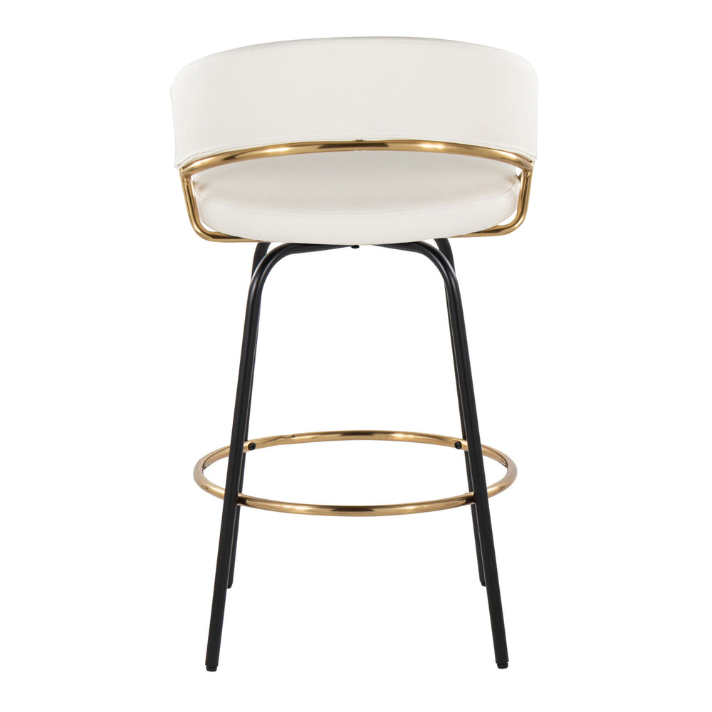 English Elm Jie 26" Counter Stool Set of 2 — Contemporary Swivel Faux Leather, Gold Accents & Black Metal Legs B202S00337