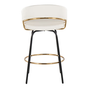 English Elm Jie 26" Counter Stool Set of 2 — Contemporary Swivel Faux Leather, Gold Accents & Black Metal Legs B202S00337