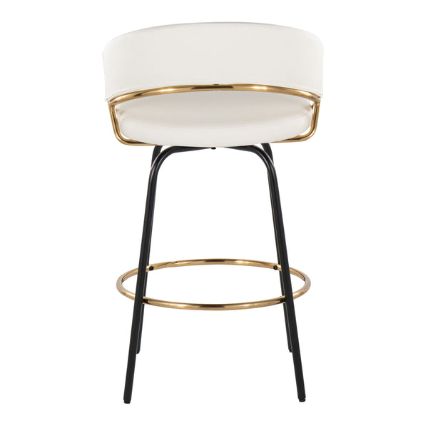 English Elm Jie 26" Counter Stool Set of 2 — Contemporary Swivel Faux Leather, Gold Accents & Black Metal Legs B202S00337