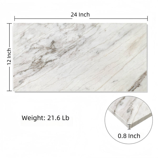 English Elm 12*24 Snow Mountain White Marble Tiles - Polished Natural Stone For Elegant Walls & Floors, 4 Pcs W1696P262331