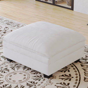 English Elm 107.8'' Large L-Shaped 3 Seater Sofa With Movable Ottoman & Storage Pockets For Modern Living Spaces W680S00044