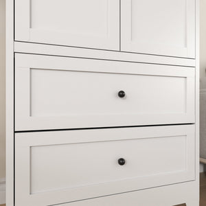 English Elm 72 Inch White Steel Pantry Cabinet with 2 Drawers, Adjustable Shelves, Anti-Tip Ventilated Organizer 72" W2735P332346