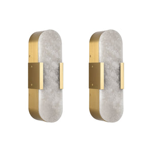 English Elm 13.8" Natural Marble Wall Sconce Set of 2 Matte Iron LED Vanity Lights Warm to Cool Dimmable Ambience Gold W2312P394333