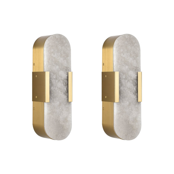 English Elm 13.8" Natural Marble Wall Sconce Set of 2 Matte Iron LED Vanity Lights Warm to Cool Dimmable Ambience Gold W2312P394333