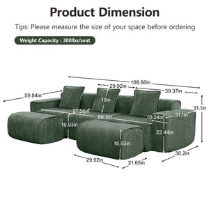 English Elm Streamlined Velvet U-shape Modular Sectional Sofa with Ottomans French Piping Cloud Foam Green W3041S00367