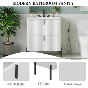 English Elm Christopher Knight Home® - 30" Freestanding Bathroom Vanity With Fluted Design, Ceramic Sink & Soft-Close Drawers For Style N817P288931W
