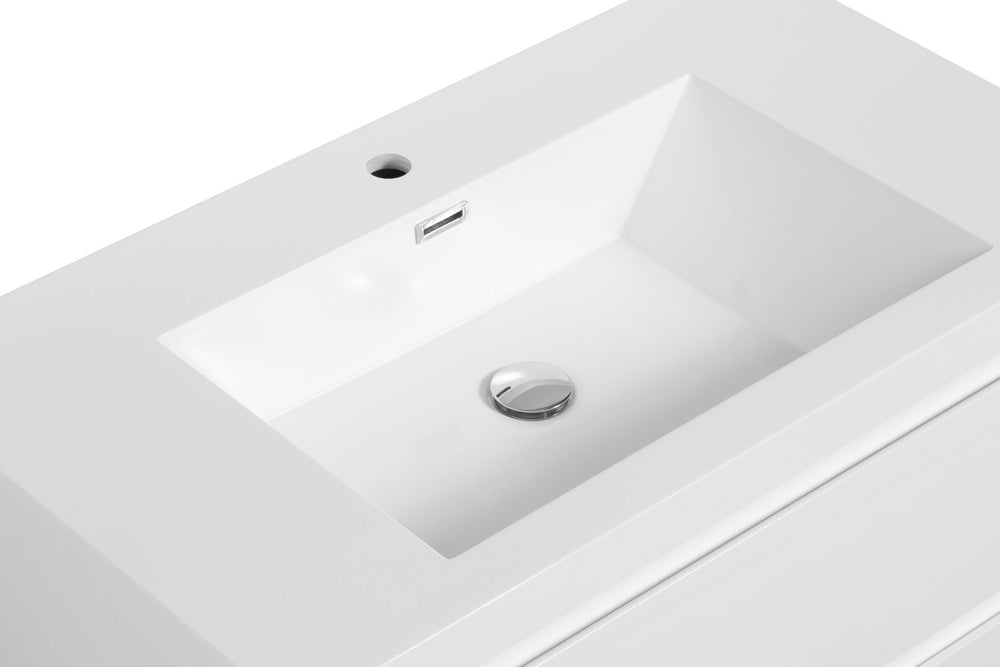 English Elm 36" Glossy White Resin Countertop Sink Deep Basin Drop-in Vanity with Single Faucet Hole W1920P263810