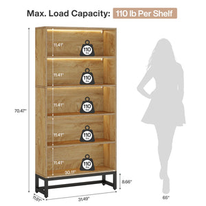 English Elm Storage Bookshelf with Vine Panel Design Seven Open Tiers for Living Room or Office T3971P462633