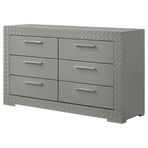 English Elm Pierce Six Drawer Diamond Embossed Dresser with Sleek High Sheen Finish for Modern Bedrooms Grey B062P447670