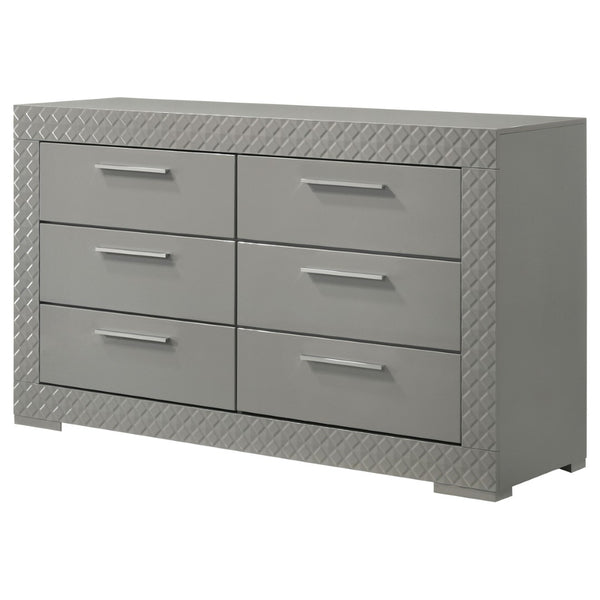 English Elm Pierce Six Drawer Diamond Embossed Dresser with Sleek High Sheen Finish for Modern Bedrooms Grey B062P447670