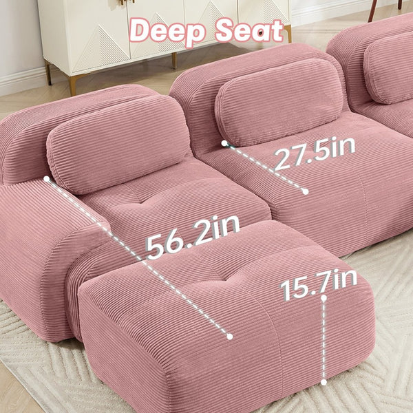 English Elm Three-seat Modular Sectional with Ottomans Corduroy Curved Lounge Sofa for Living Rooms W714S01409