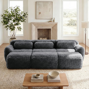 English Elm 3-seater Curved Modular Sectional Plush Upholstered Sofa with Linkable Ottoman for Living Rooms Dark Grey W714S01552