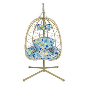 English Elm Hanging Egg Swing Chair Pe Wicker with Stand Washable Cushion Patio Bedroom T5880P497575