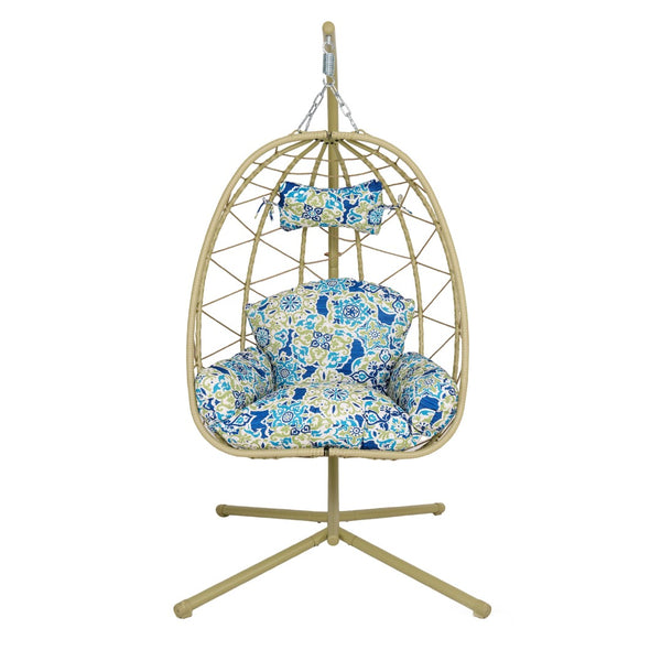 English Elm Hanging Egg Swing Chair Pe Wicker with Stand Washable Cushion Patio Bedroom T5880P497575